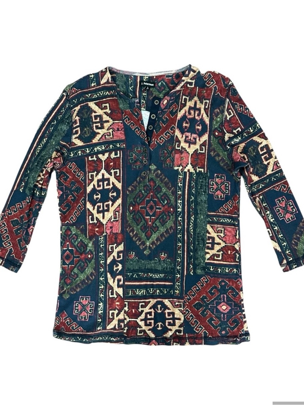 J. Peterman Women’s Aztec Print Henley Top Vintage Inspired Southwestern Large